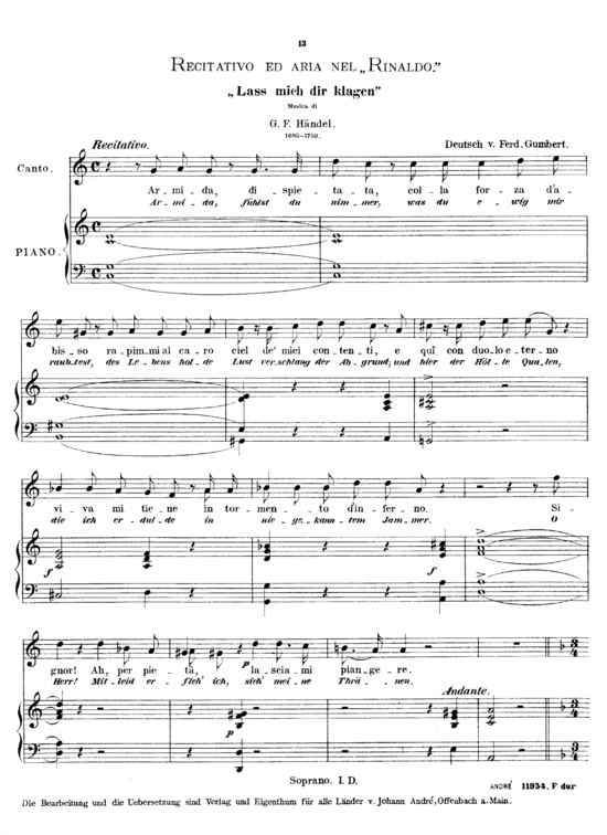 Lascia ch acute io pianga (Gesang hoch + Klavier) (Klavier  Gesang hoch) von Georg Friedrich H auml ndel