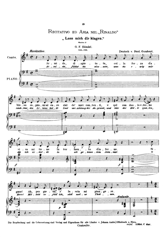 Lascia ch acute io pianga (Gesang tief + Klavier) (Klavier  Gesang tief) von Georg Friedrich H auml ndel