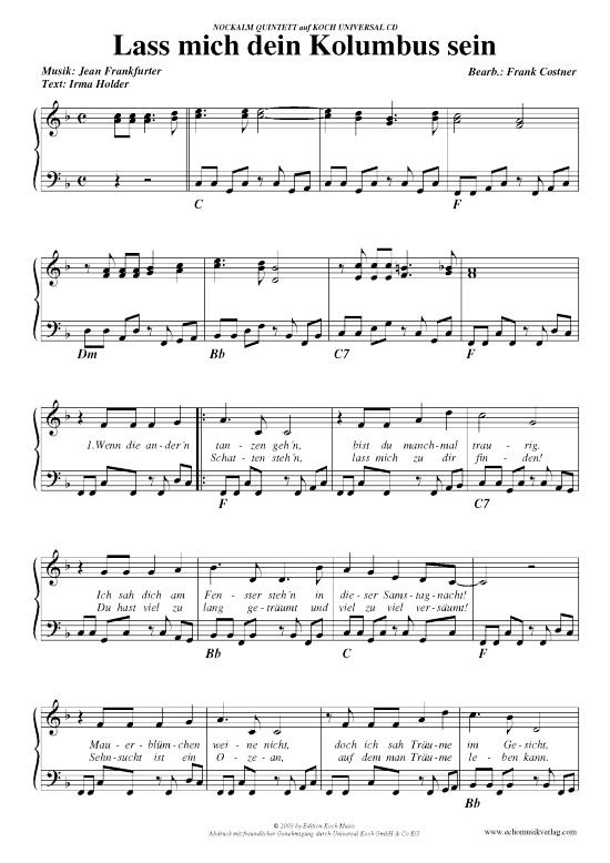 Lass mich dein Kolumbus sein (Klavier Gesang  Gitarre) von Nockalm Quintett
