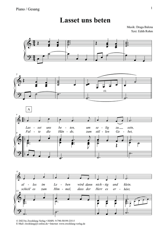 Lasset uns beten (Gesang + Klavier) (Klavier  Gesang) von Draga Balena