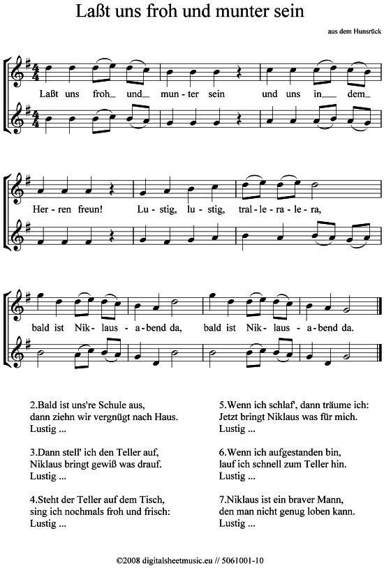 La t uns froh und munter sein (2x Alt-Saxophon) (Duett (Saxophon)) von Weihnachtslied (sehr leicht)