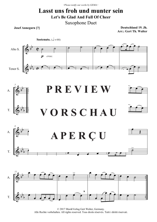 Lasst uns froh und munter sein (Saxophon Duett) (Duett (Saxophon)) von Traditional