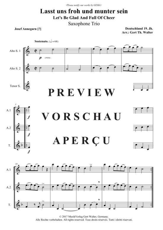Lasst uns froh und munter sein (Saxophon Trio) (Trio (Saxophon)) von Traditional