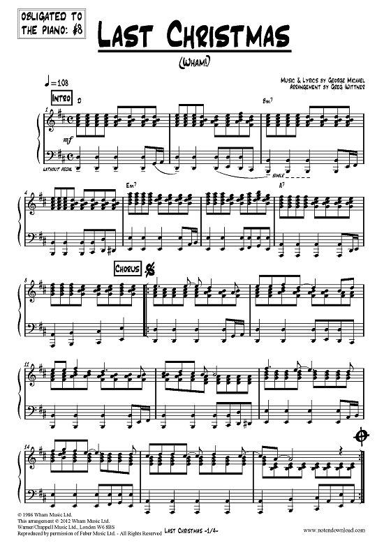 Last Christmas (Klavier Solo) (Klavier Solo) von Wham 