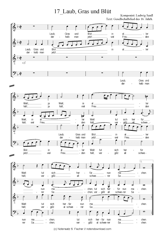 Laub Gras und Bl t (Gemischter Chor) (Gemischter Chor) von Ludwig Senfl  Gesellschaftslied des 16. Jahrh.