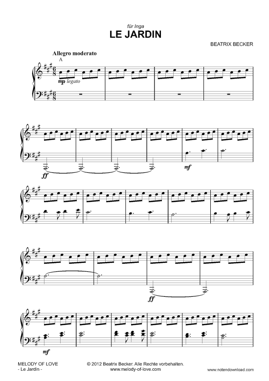 Le Jardin (Klavier Solo mittelschwer) (Klavier Solo) von Beatrix Becker