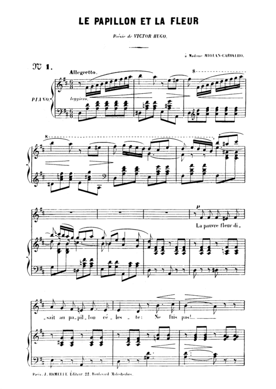 Le papillon et la fleur Op.1 No.1 (Gesang hoch + Klavier) (Klavier  Gesang hoch) von Gabriel Faur eacute 