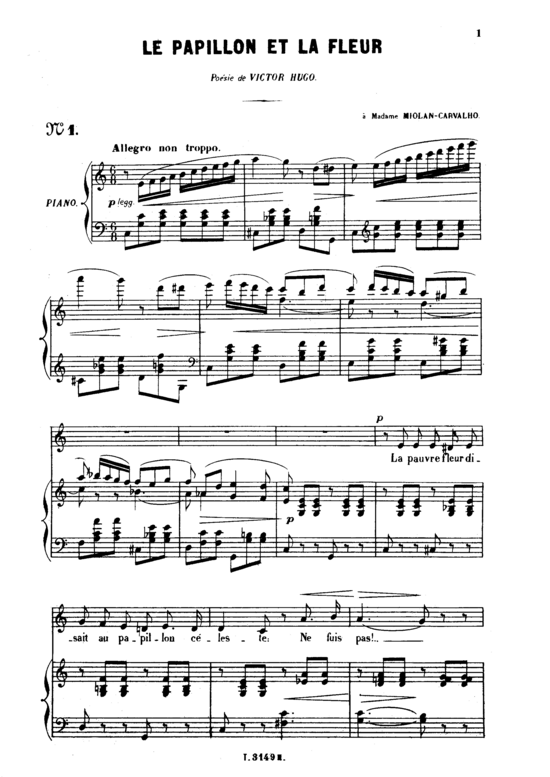 Le papillon et la fleur Op.1 No.1 (Gesang mittel + Klavier) (Klavier  Gesang mittel) von Gabriel Faur eacute 