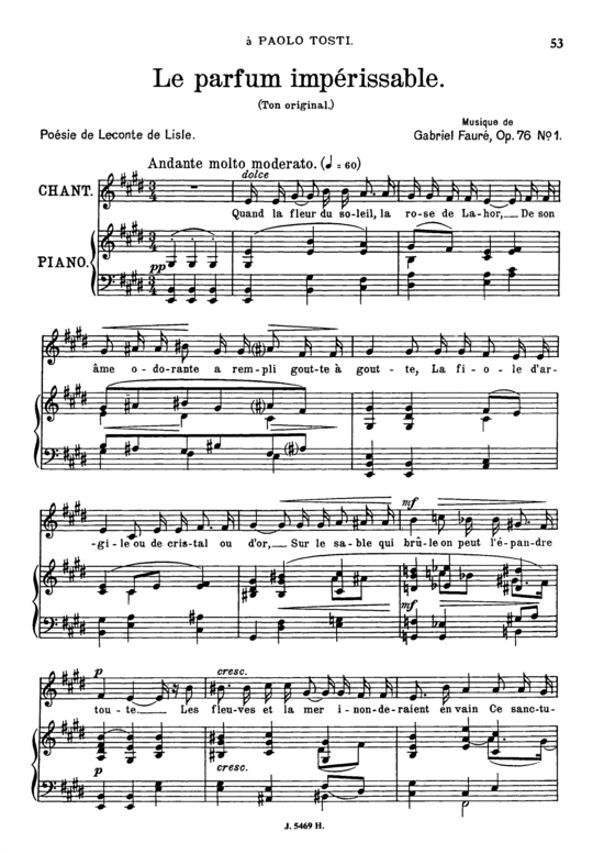 Le parfum imp eacute rissable Op.76 No.1 (Gesang mittel + Klavier) (Klavier  Gesang mittel) von Gabriel Faur eacute 
