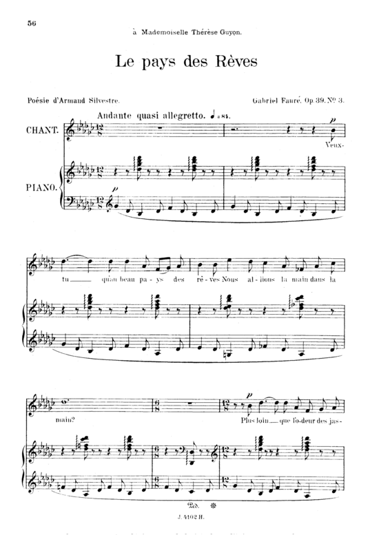 Le pays des r ecirc ves Op.39 No.3 (Gesang mittel + Klavier) (Klavier  Gesang mittel) von Gabriel Faur eacute 