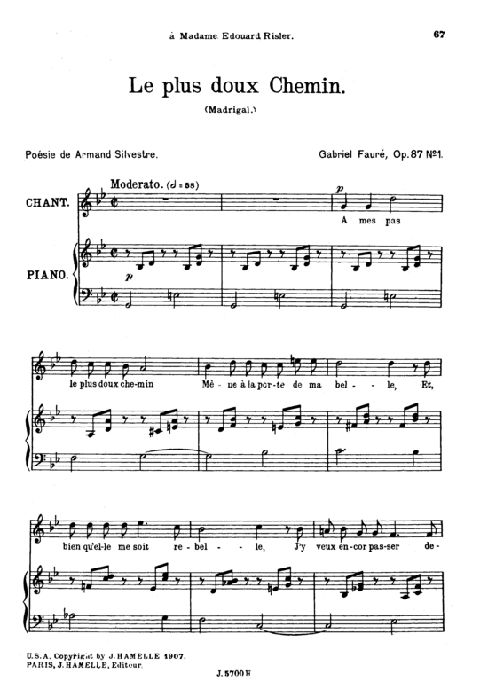 Le plus doux chemin Op.87 No.1 (Gesang hoch + Klavier) (Klavier  Gesang hoch) von Gabriel Faur eacute 
