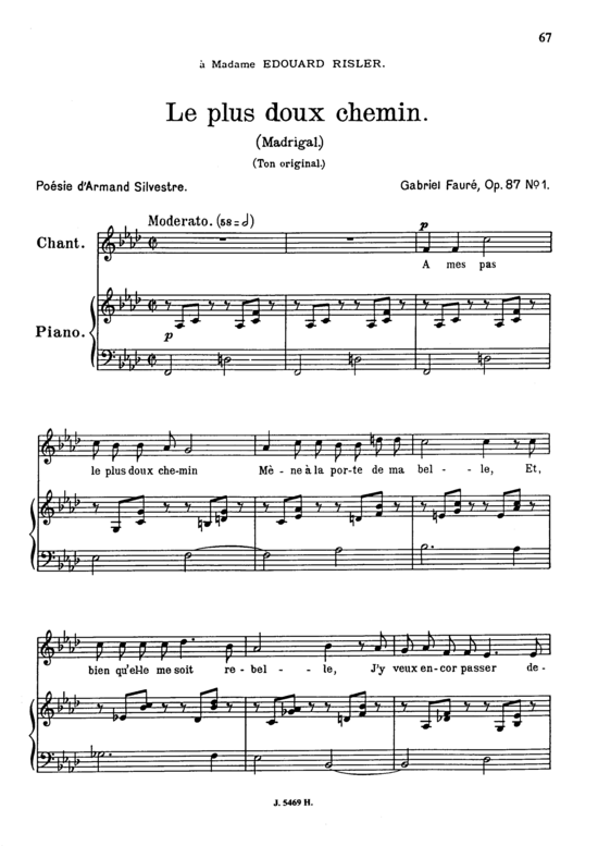 Le plus doux chemin Op.87 No.1 (Gesang mittel + Klavier) (Klavier  Gesang mittel) von Gabriel Faur 