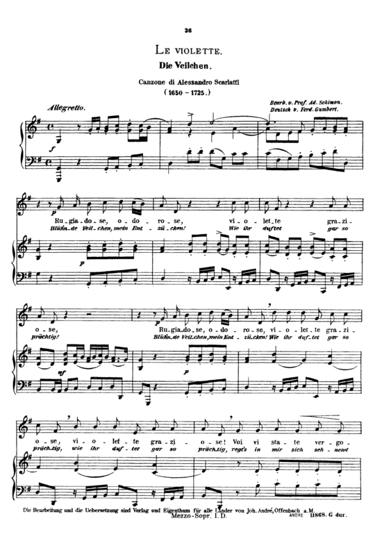 Le violette (Gesang mittel + Klavier) (Klavier  Gesang mittel) von Alessandro Scarlatti