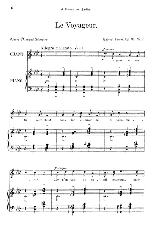 Le voyageur Op.18 No.2 (Gesang mittel + Klavier) (Klavier  Gesang mittel) von Gabriel Faur eacute 