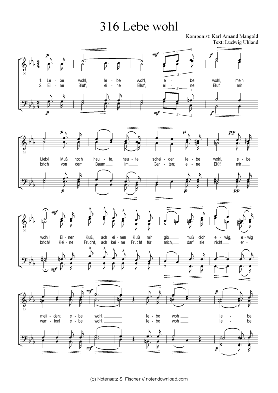 Lebe wohl (M nnerchor) (M nnerchor) von Karl Amand Mangold  Ludwig Uhland