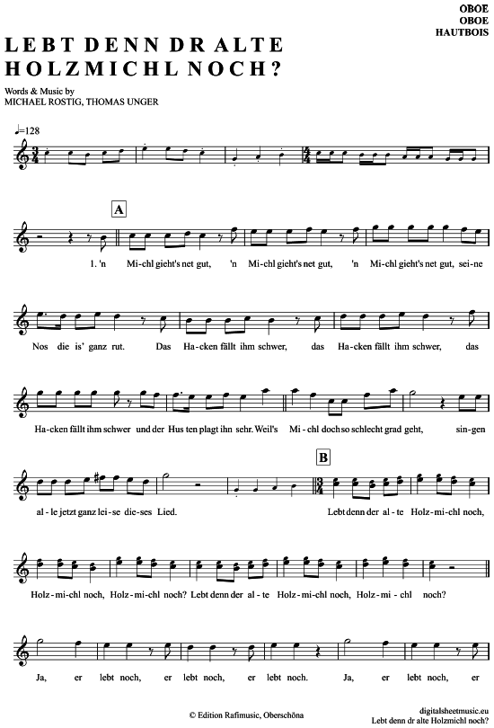 Lebt denn der alte Holzmichl noch (Oboe) (Oboe Fagott) von De Randfichten