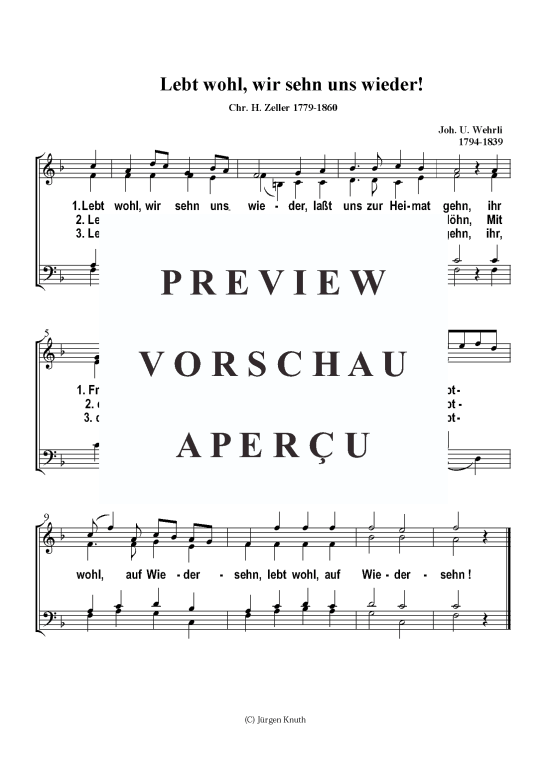 Lebt wohl wir sehn uns wieder (Gemischter Chor) (Gemischter Chor) von Joh. U. Wehrli 1794-1839