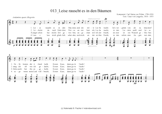 Leise rauscht es in den B umen (Gitarre + Gesang) (Gitarre  Gesang) von Carl Maria von Weber 1786-1826  C sar von Lengerke 1803 - 1855