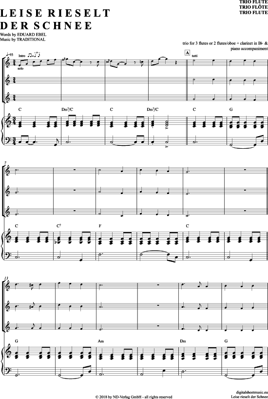 Leise Rieselt Der Schnee (Fl ten Trio + Klavier) (Trio (Fl te)) von Weihnachten