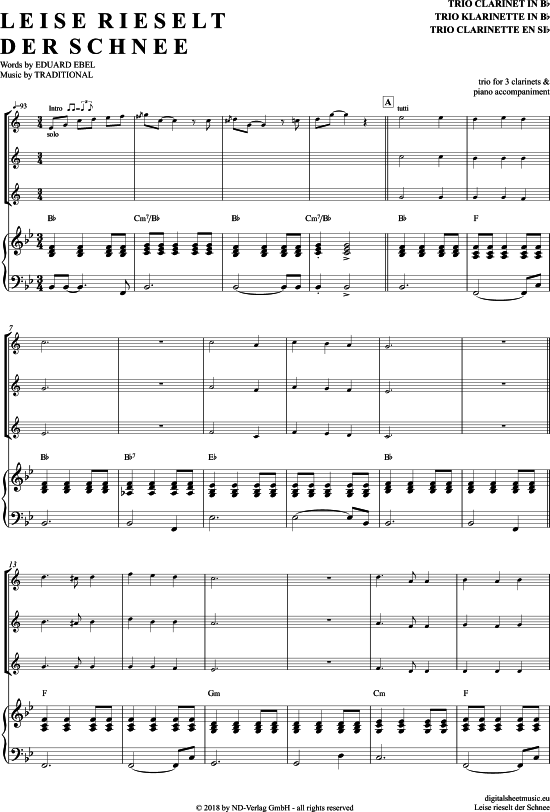 Leise Rieselt Der Schnee (Klarinetten Trio + Klavier) (Trio (Klarinette)) von Weihnachten