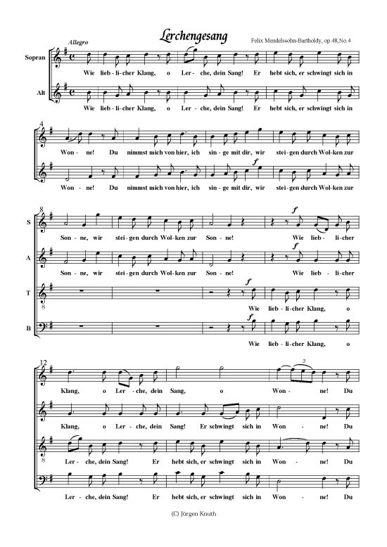 Lerchengesang op.48 Nr.4 (Gemischter Chor) (Gemischter Chor) von Felix Mendelssohn-Bartholdy