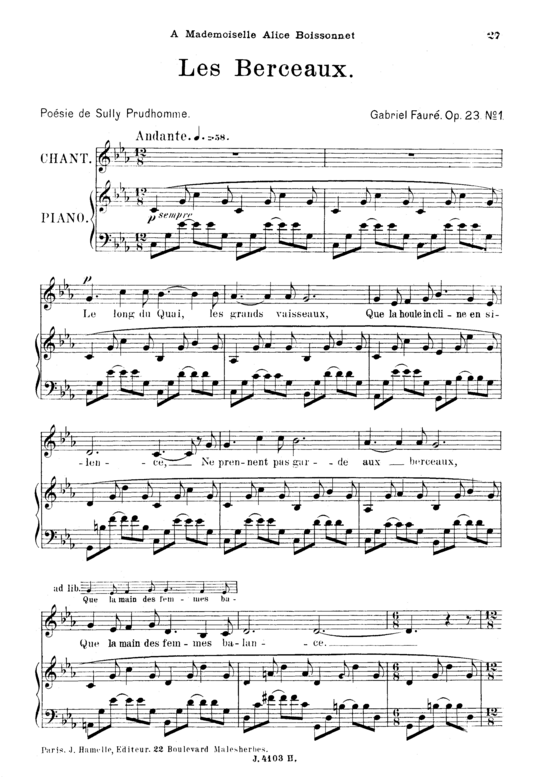 Les berceaux Op.23 No.1 (Gesang hoch + Klavier) (Klavier  Gesang hoch) von Gabriel Faur eacute 