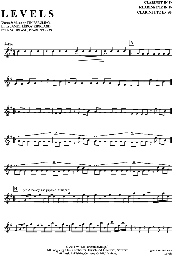 Levels (Klarinette in B) (Klarinette) von Avicii