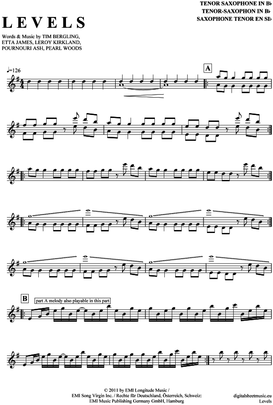 Levels (Tenor-Sax) (Tenor Saxophon) von Avicii