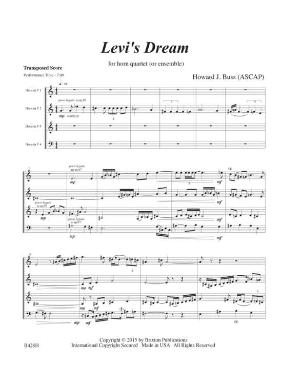 Levi s Dream (4 H rner oder Ensemble) (Quartett (Horn)) von Howard J. Buss