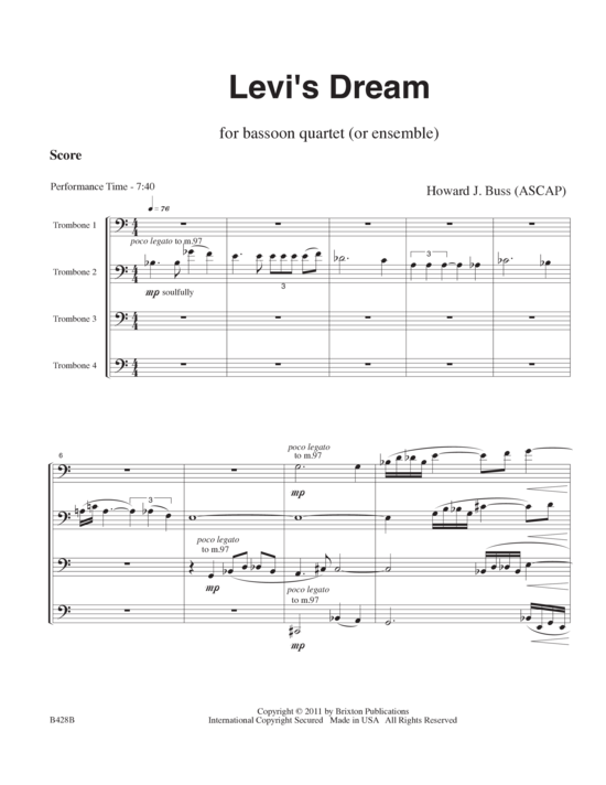 Levi s Dream (4 Posaunen) (Quartett (Posaune)) von Howard J. Buss 