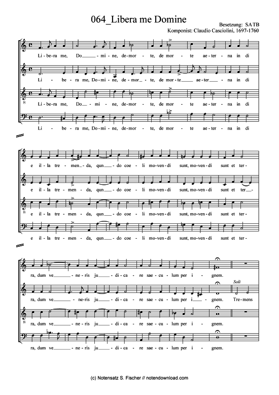 Libera me Domine (Gemischter Chor) (Gemischter Chor) von Claudio Casciolini 1697-1760 