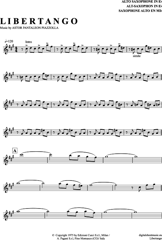 Libertango (Alt-Sax) (Alt Saxophon) von Astor Piazzolla