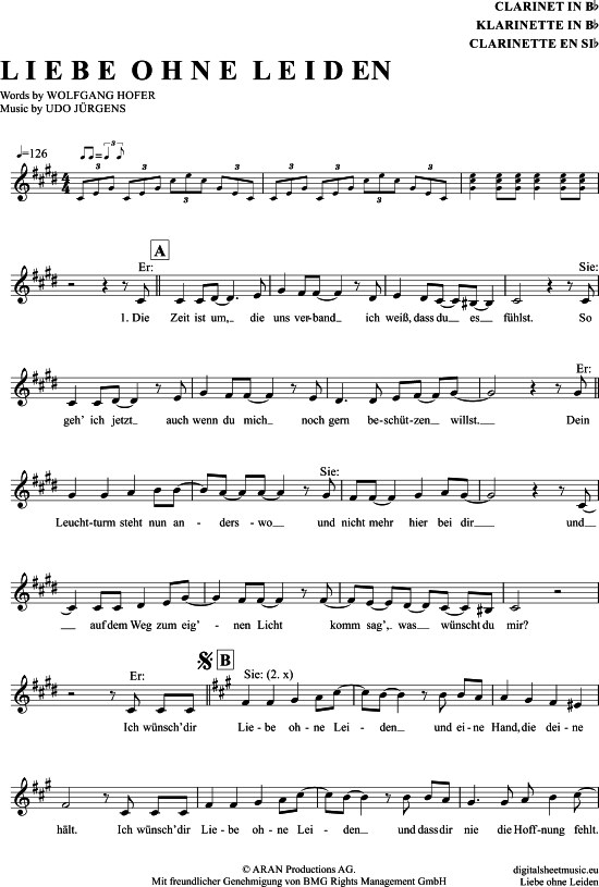 Liebe Ohne Leiden (Klarinette in B) (Klarinette) von Udo J rgens