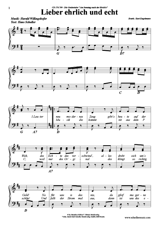 Lieber ehrlich und echt (Klavier + Gesang) (Klavier Gesang  Gitarre) von Die Grubertaler