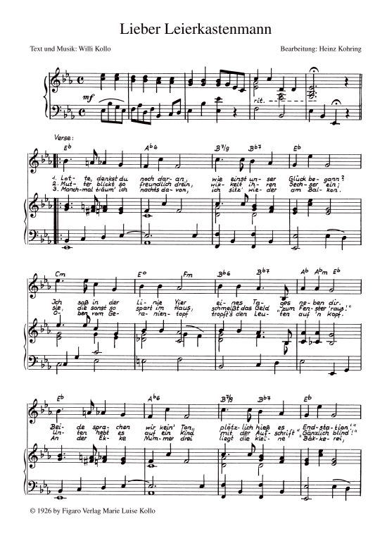 Lieber Leierkastenmann (Klavier + Gesang) (Klavier Gesang  Gitarre) von Max Hansen