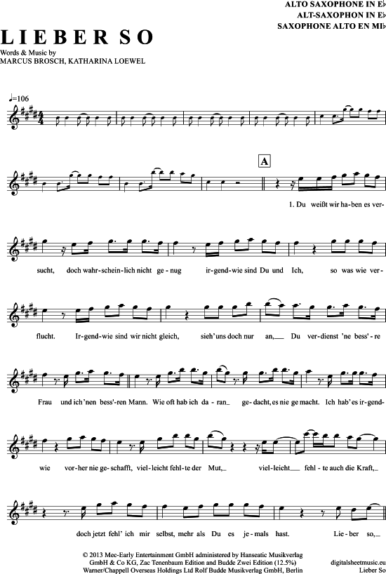 Lieber So (Alt-Sax) (Alt Saxophon) von Yvonne Catterfeld