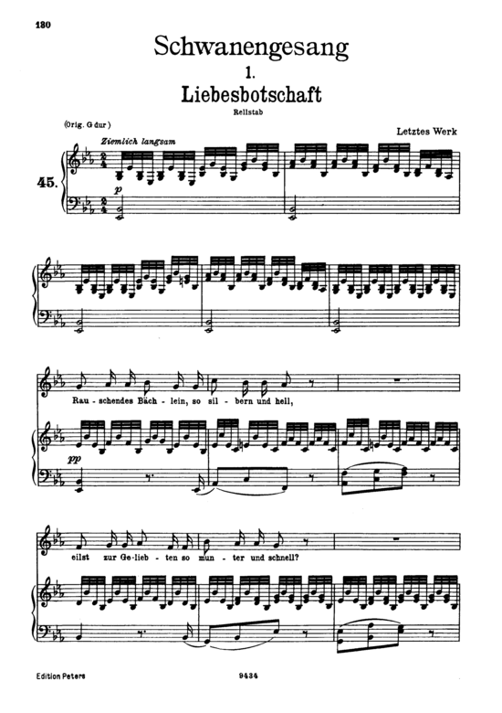 Liebesbotschaft D.957-1 (Schwanengesang) (Gesang tief + Klavier) (Klavier  Gesang tief) von Franz Schubert