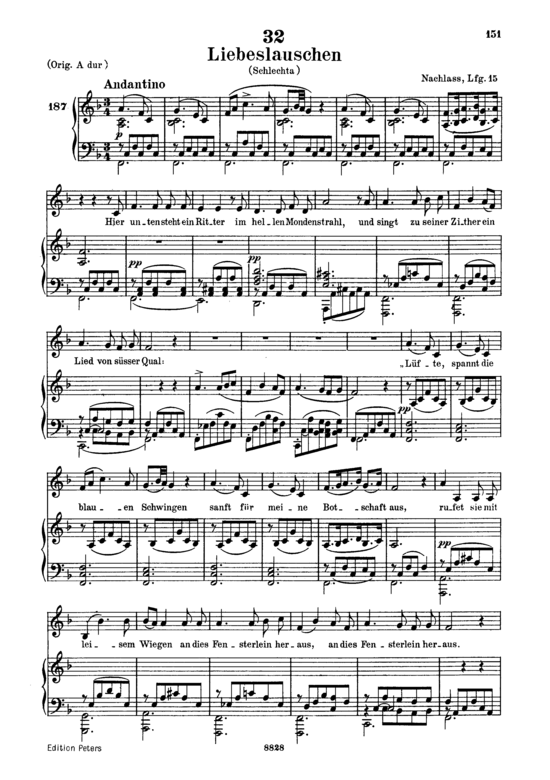 Liebeslauschen D.698 (Gesang tief + Klavier) (Klavier  Gesang tief) von Franz Schubert