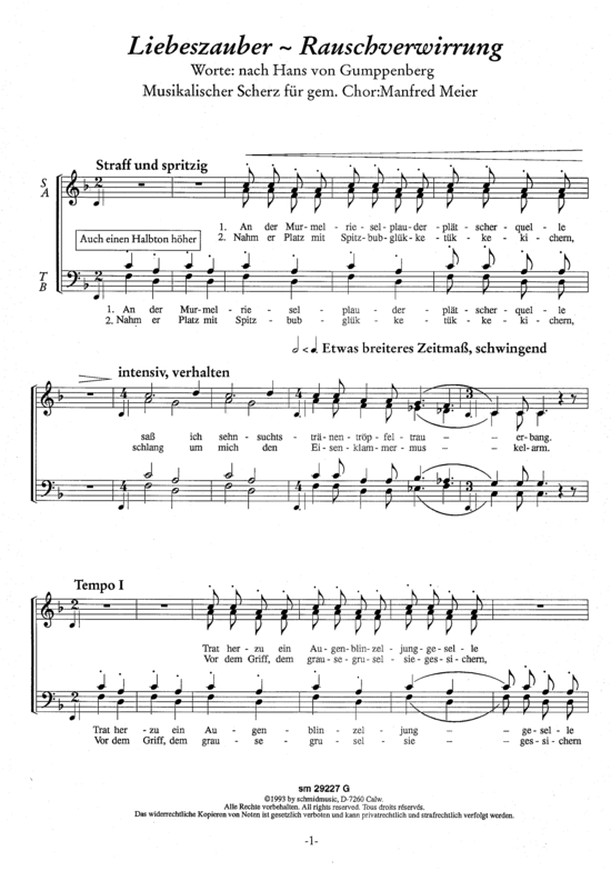 Liebeszauber - Rauschverwirrung (Gemischter Chor) (Gemischter Chor) von Manfred Meier