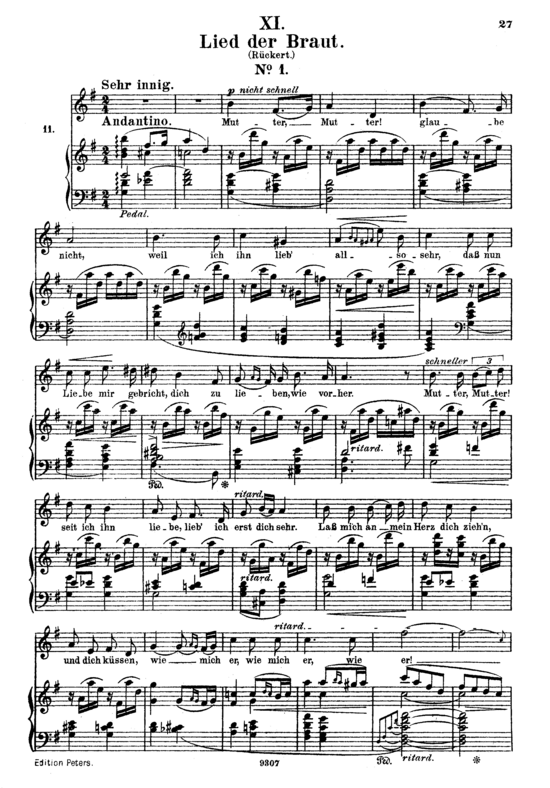 Lied der Braut I Op.25 No.11 (Gesang hoch + Klavier) (Klavier  Gesang hoch) von Robert Schumann