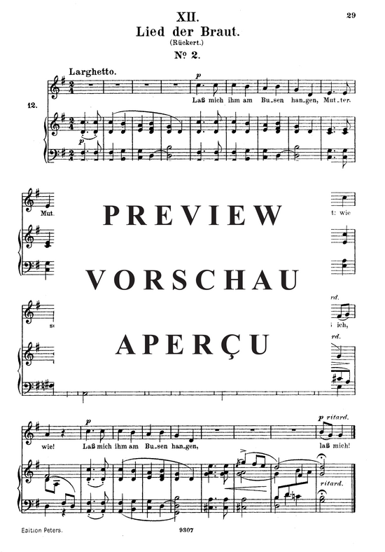 Lied der Braut II Op.25 No.11 (Gesang hoch + Klavier) (Klavier  Gesang hoch) von Robert Schumann
