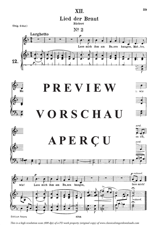 Lied der Braut II Op.25 No.11 (Gesang mittel + Klavier) (Klavier  Gesang mittel) von Robert Schumann