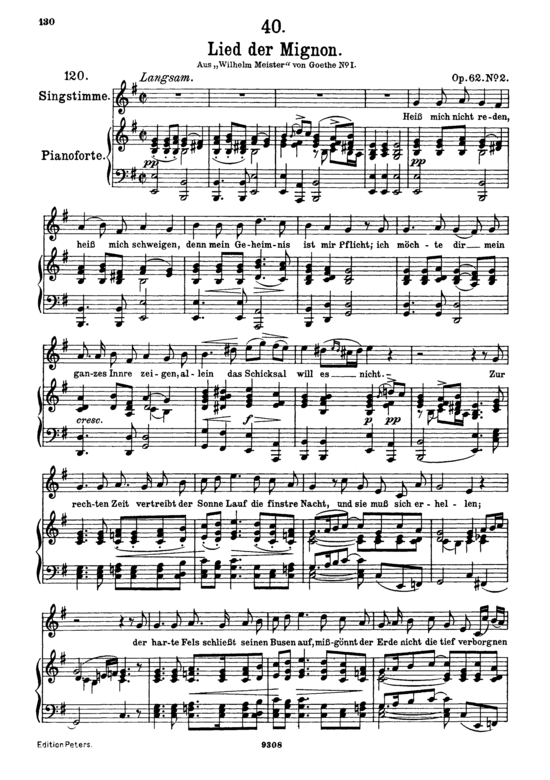 Lied der Mignon D.877-2  Heiss acute mich nicht reden (Gesang hoch + Klavier) (Klavier  Gesang hoch) von Franz Schubert