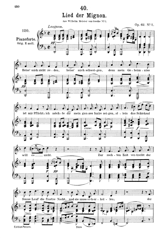Lied der Mignon D.877-2  Heiss mich nicht reden (Gesang mittel + Klavier) (Klavier  Gesang mittel) von Franz Schubert