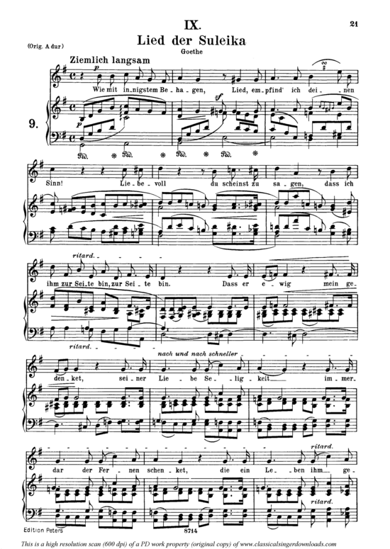 Lied der Suleika Op.25 No.9 (Gesang mittel + Klavier) (Klavier  Gesang mittel) von Robert Schumann