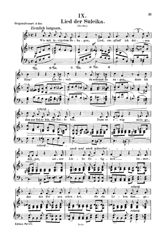 Lied der Suleika Op.25 No.9 (Gesang tief + Klavier) (Klavier  Gesang tief) von Robert Schumann