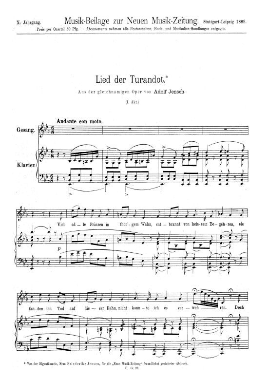Lied der Turandot (Klavier + Gesang) (Klavier  Gesang) von Adolf Jensen