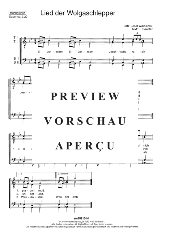 Lied der Wolgaschlepper (M auml nnerchor) (M nnerchor) von Traditional