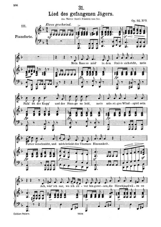 Lied des gefangenen J auml gers D.843 (Gesang mittel + Klavier) (Klavier  Gesang mittel) von Franz Schubert