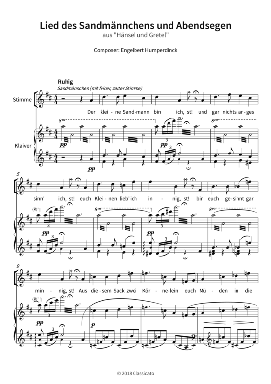 Lied des Sandm nnchens und Abendsegen - aus H nsel und Gretel (Gesang + Klavier) (Klavier  Gesang) von Engelbert Humperdinck
